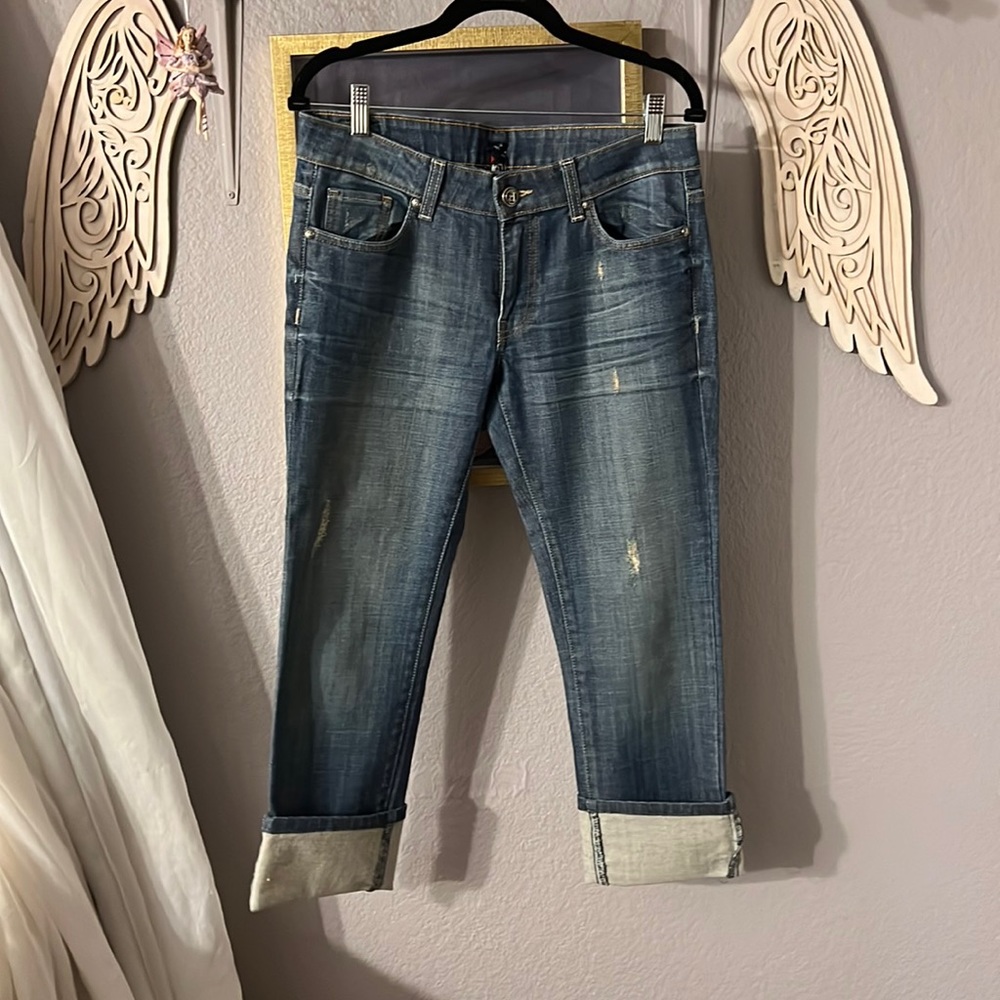 ANGEL Premium Denim Cropped Rolled Cuff Low Rise Quality Denim